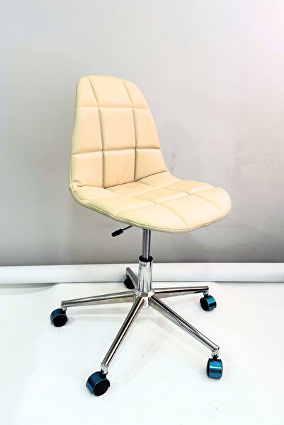 Dorcia Home Mona Bej Deri Kaplamalı Ofis Sandalyesi Çalışma Koltuğu Ofis Koltuğu