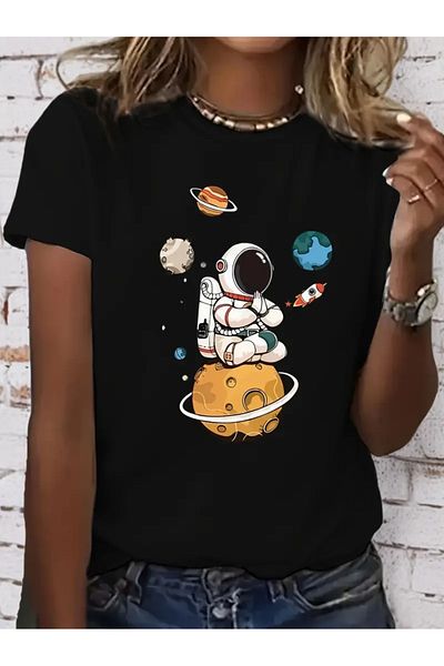 Frisson Unisex Astronaut Printed Crew Neck Oversize T-Shirt