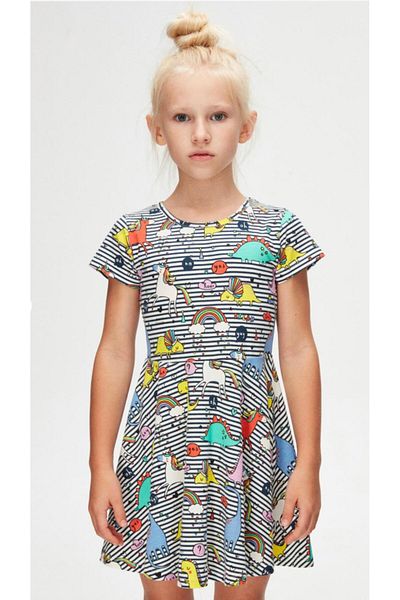LOVETTI Rainbow Unicorn Pattern Short Sleeve Flared Skirt Dress