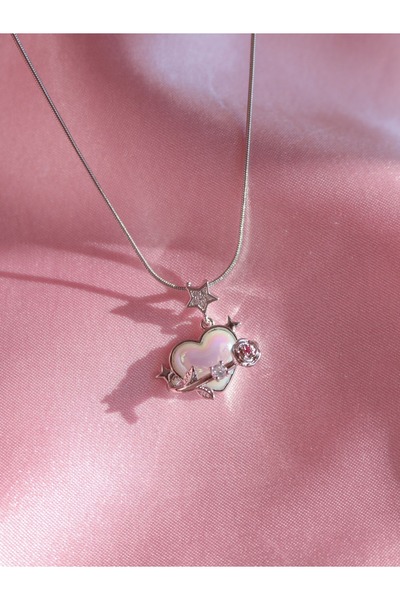 Reorah Collection Flower of Love Çelik Kolye - Çiçekli Kalp Kolye