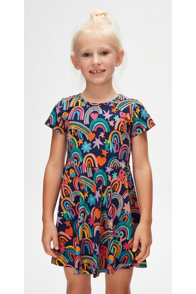 LOVETTI Brave & Happy Pattern Short Sleeve Flared Skirt Dress