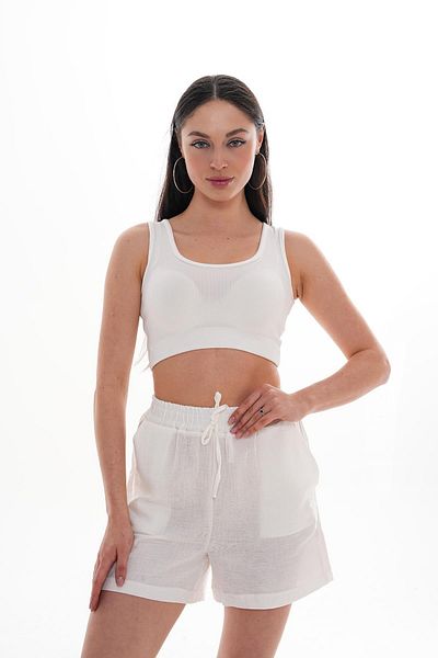 ŞİMAL Pantaloni scurți de in pentru femei cu talie elastică și buzunare 250131   -