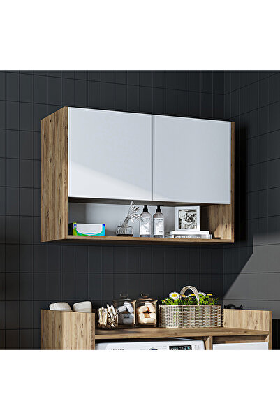 ROOMART Çamaşır-kurutma Makinesi Dolabı Kapaklı Üst Dolabı Banyo Dolabı 100 cm