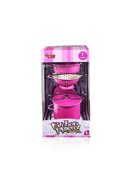 VARDEM OYUNCAK Vardem 7 Piece Pink Enamel Pot and Pan Set with Shelves