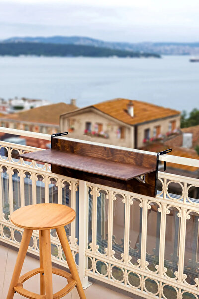 furnirem Katlanabilir Balkon Masası 60x30 cm Koyu Ceviz