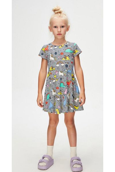 LOVETTI Rainbow Unicorn Pattern Short Sleeve Flared Skirt Dress