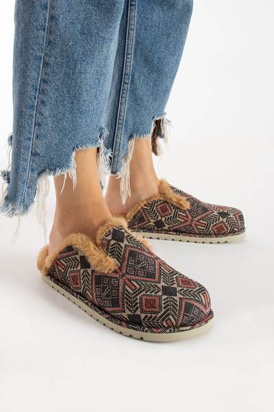 Lemoors Susana Plush Furry Cinnamon Color Ethnic Patterned Eva Sole Sabo Slippers