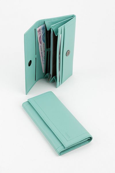 Fossil Boxed Genuine Leather Water Green Women's Hand Portfolio Long Wallet