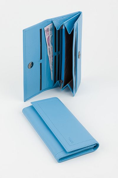 Fossil Boxed Genuine Leather Sky Blue Women's Hand Portfolio Long Wallet