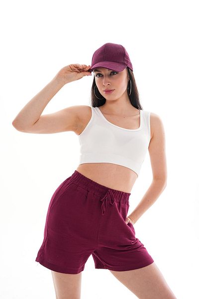 ŞİMAL Pantaloni scurți de in pentru femei cu talie elastică și buzunare 250131   -