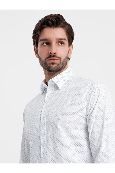 OMBRE Herrenhemd aus Baumwolle mit Mikromuster REGULAR FIT - weiß V1 OM-SHCS-0152 XXL
