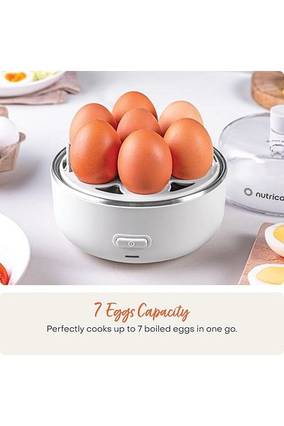 Nutricook 7pcs Electric Egg Cooker - Boiled,Poached,Scrambled Eggs, or Omellette w/ Auto Shut-Off, Beige, 360W