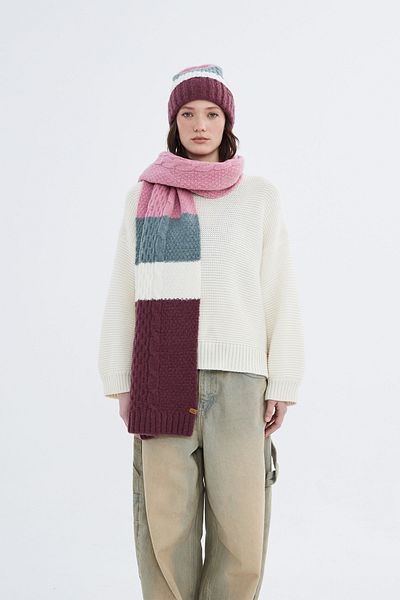 Nordbron Şal moale de iarnă cu dungi Claret Red Knitwear - Bloc de culoare, Clarissa acrilic texturat