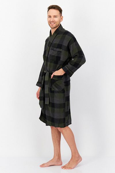 Bottoms Out Men Plaid Long Sleeve Robe, OliveCombo