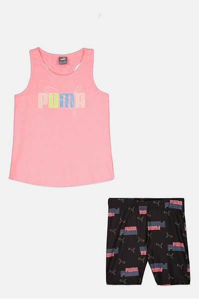 Puma Kids Girl 2 Pieces Graphic Print Top and Shorts Set, Multicolor