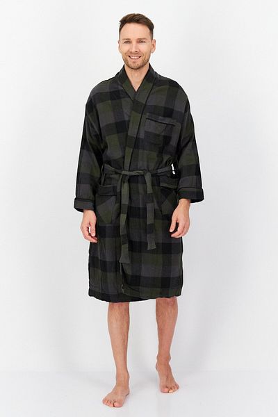 Bottoms Out Men Plaid Long Sleeve Robe, OliveCombo
