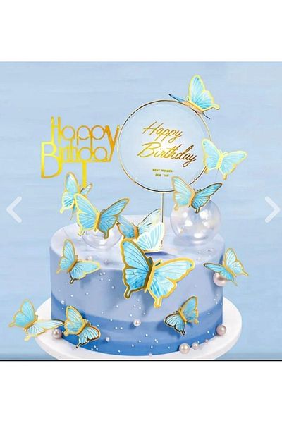 Deniz Party Store Gold Foil 3D Blue 21 Pack Butterfly Sticker Balloon Cake Decoration