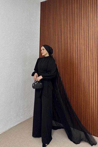 Melike Tatar Black Cloaked Jumpsuit 32-2200-1