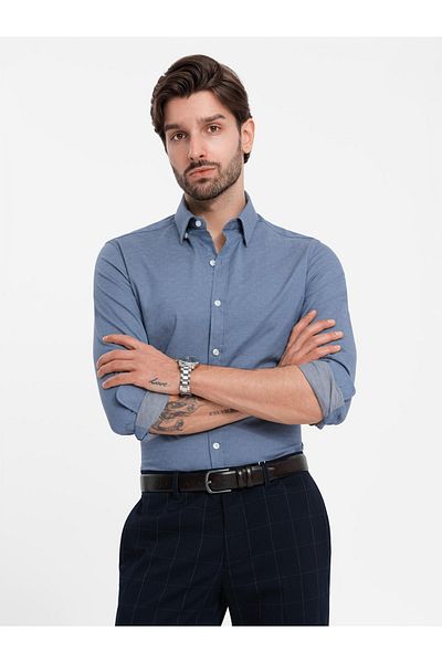 OMBRE Ανδρικό πουκάμισο SLIM FIT από διακοσμητικό ύφασμα - μπλε V1 OM-SHCS-0175 XXL