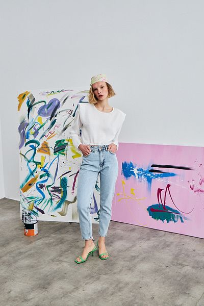 Quzu Ice Blue Mom Jean