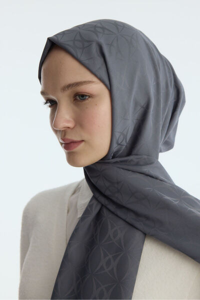 cs camellia scarf Silky Jacquard Geometric Pattern Shawl - Dark Gray
