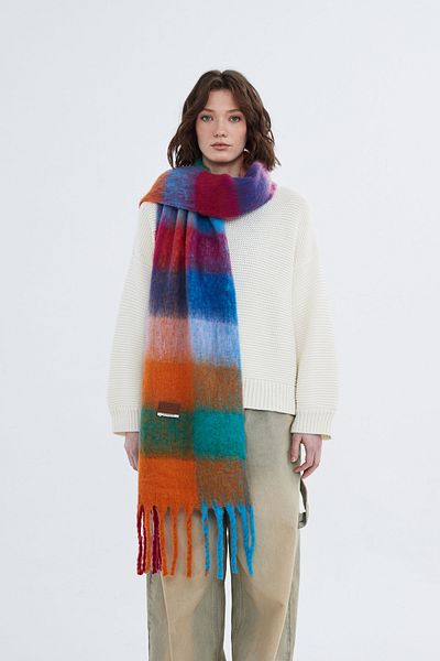 Nordbron Winter Knitwear Tassel Detailed Soft Polyester Shawl - Color Block Casual Setoon