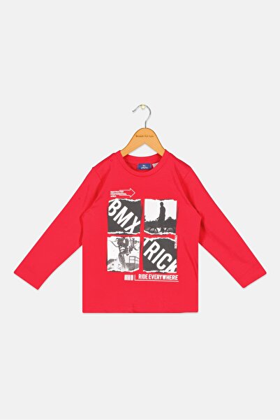 Chicco بلوزة بأكمام طويلة بطبعة جرافيكية للأولاد الصغار، باللون الأحمر