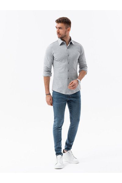 OMBRE Langarm-Strickhemd für Herren - grau V5 K540 M