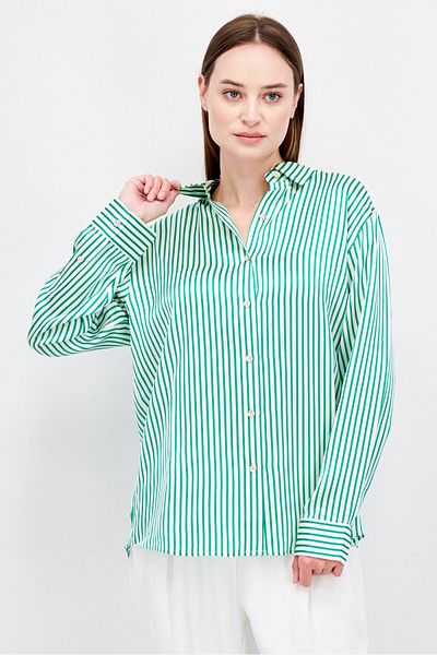 Esprit Women Spread Neck Long Sleeve Stripe Blouse, White