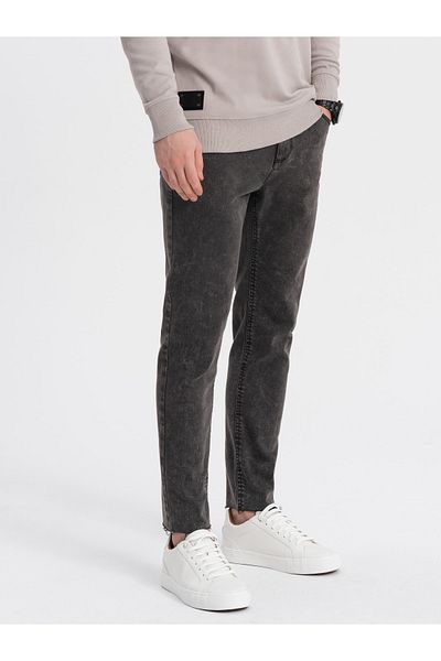 OMBRE Men's marbled denim pants with raw-leg SLIM FIT - black V3 OM-PADP-0146 XXL