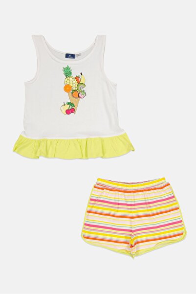 Chicco طقم ملابس أطفال بناتي مكون من قطعتين، بلوزة مطبوعة برسومات وشورت مخطط،...