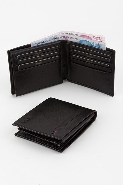 Fossil Boxed Genuine Leather Black Horizontal Men's Hand Portfolio Wallet