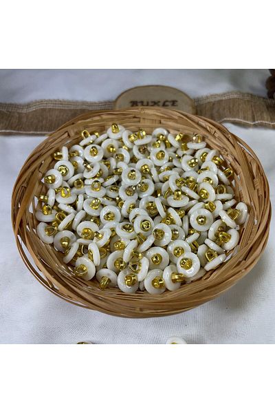 Bukle İplik Flare Gold Detailed White Plastic Bottom Pedestal Knob - 1.2 cm Diameter (20 Pcs)