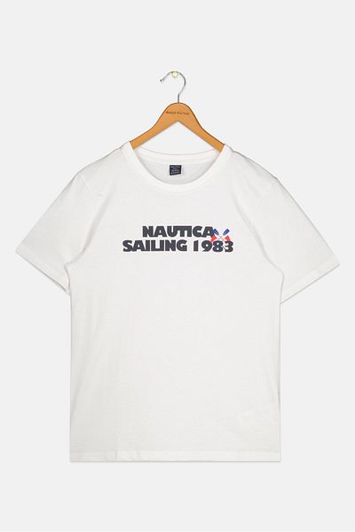 Nautica Kids Boy Crew Neck Short Sleeves Printed T-Shirt, White