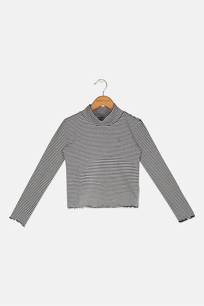 Tommy Hilfiger Kids Girl Long Sleeves Stripe Blouse, Black