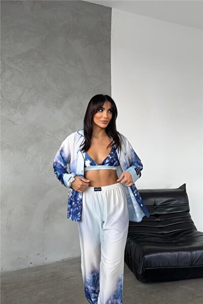 COCCOLARSI Corso D'acqua Saten Üçlü Pijama Takımı CDK18