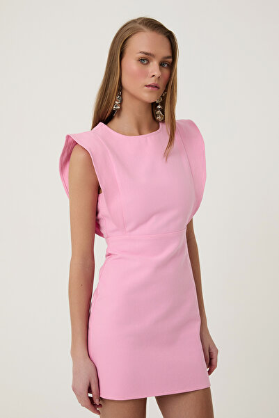 Quzu Volanlı Gabardin Elbise Pembe