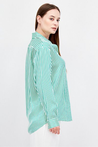 Esprit Women Spread Neck Long Sleeve Stripe Blouse, White