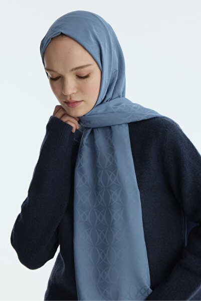 cs camellia scarf Silky Jacquard Geometric Pattern Shawl - Indigo