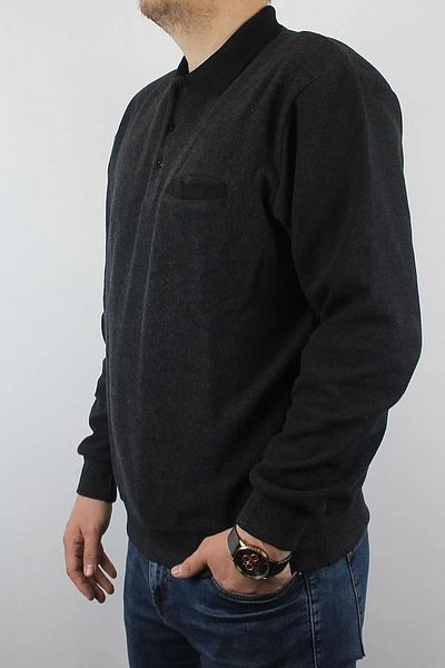 TANİŞ GİYİM Plus Size Men's Polo Neck Thessaloniki Knit Sweatshirt - Pocket, Dark Smoked