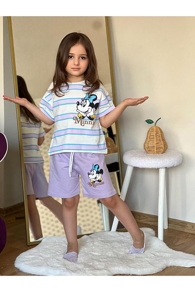 ciklet kids Checkered Summer Printed Double Set with Stripe Patterned Shorts