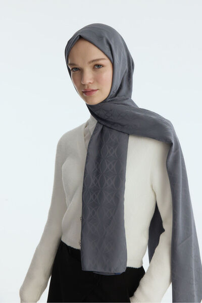 cs camellia scarf Silky Jacquard Geometric Pattern Shawl - Dark Gray