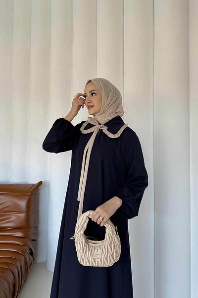 Melike Tatar Navy Blue Collar Detail Dress - 32-2309