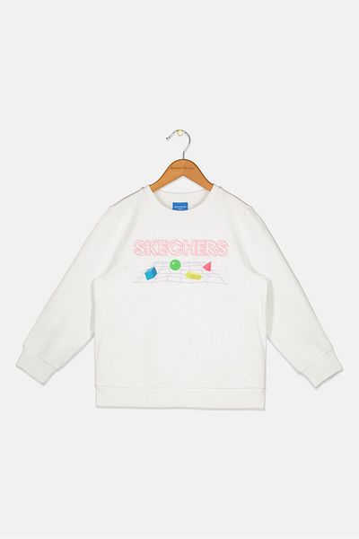 SKECHERS Kids Girl Sportswear Long Sleeve Graphic Sweatshirt, White