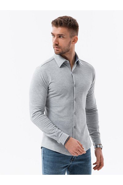 OMBRE Langarm-Strickhemd für Herren - grau V5 K540 M