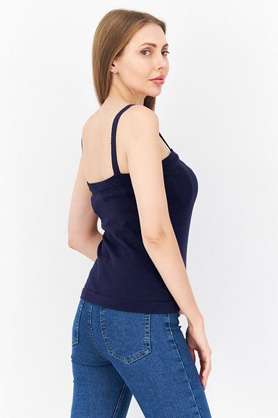 Anne Klein Women Square Neck Sleeveless Knitted Top, Navy Blue