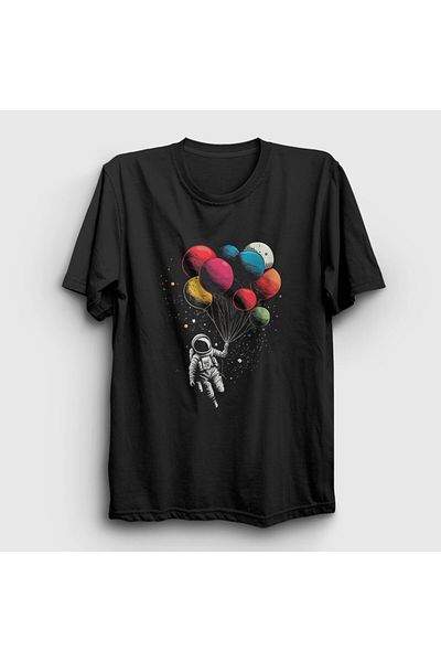 Presmono Μαύρο μπλουζάκι Unisex με μπαλόνι αστροναύτη - 420087 ττ