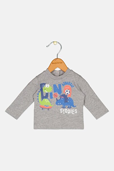Chicco تي شيرت بأكمام طويلة ورسومات جرافيكية وأزرار كبس للأولاد الصغار، باللو...
