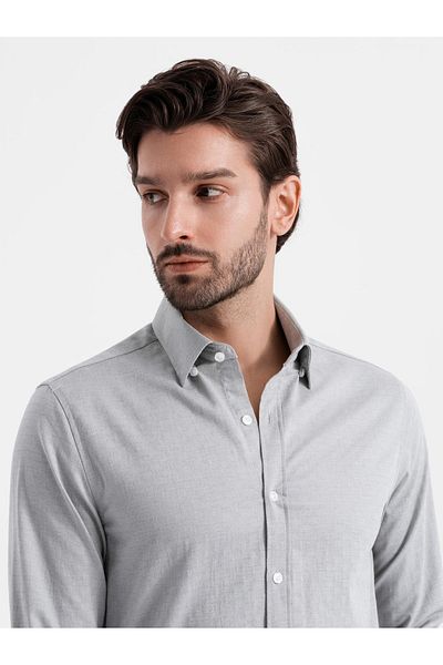 OMBRE Pánská SLIM FIT košile z dekorativní látky - šedá V2 OM-SHCS-0175 XXL