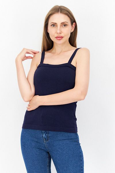 Anne Klein Women Square Neck Sleeveless Knitted Top, Navy Blue